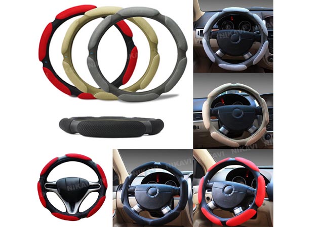 Nikavi NKVSWCSR Steering Wheel Covers (Red)